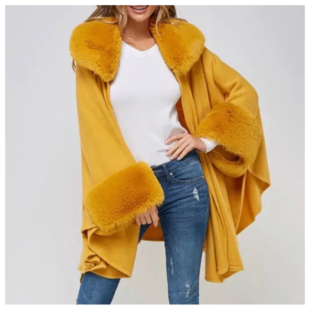 44 Absolutely Beautiful Unique Faux Fur Trin Cape Jacket Shawl - Picture 7 of 8